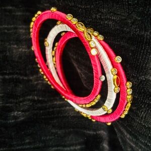 Pink and White Beaded Bangles